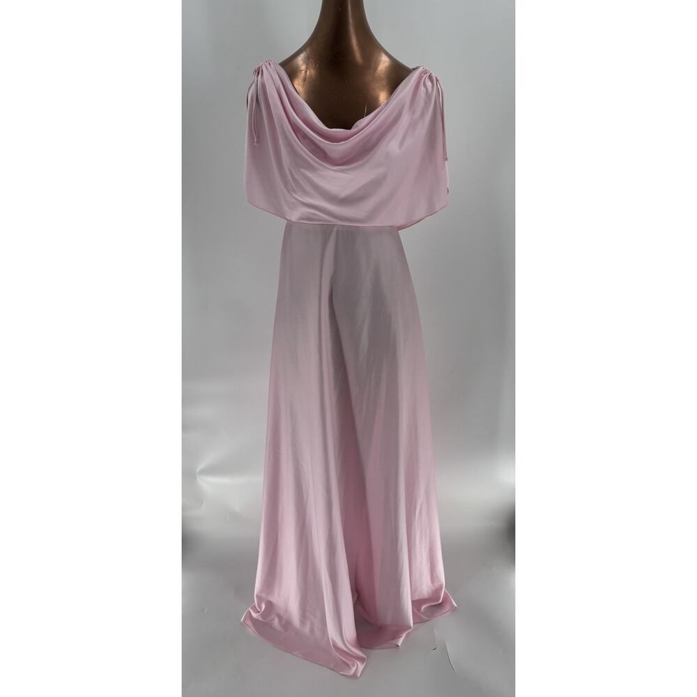 Vintage 1960s Dress Womens Small Pink Sleeveless Draped Semisheer Maxi Zip Up